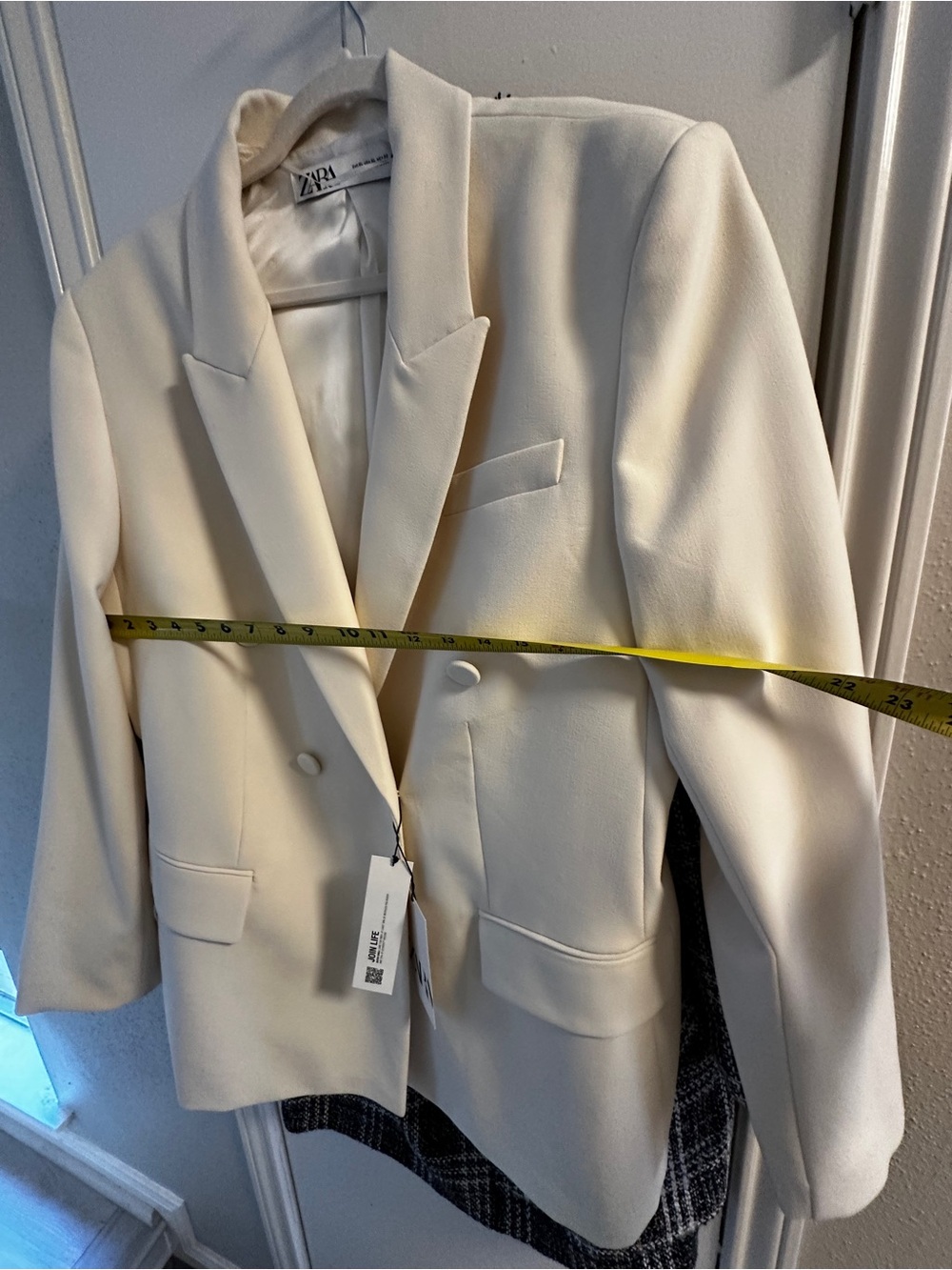 ZARA Cream Double-Breasted Blazer Jacket - Picture 6 of 8